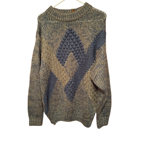 Vintage 1980's Saturday's Gray Blue Knobby Popcorn Knit Sweater DAD Men's Medium - Picture 2 of 7